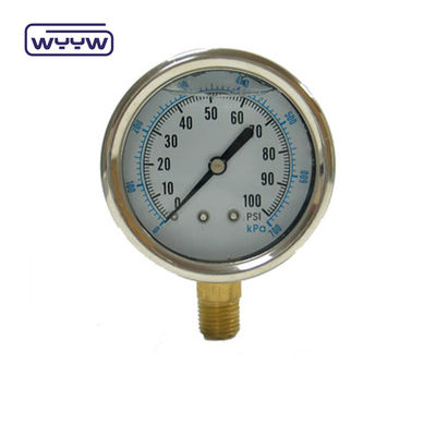 EN837-1 Glycérine 63mm 1psi 0- 600 Psi Npt 1/4 Jauge de pression remplie d'huile
