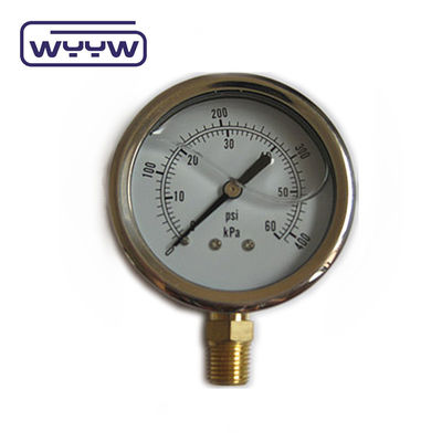 Connexion en laiton de haute qualité 1/4 &quot;BSP Double Bar Scale Psi EN837-1 Accurac 1.6 Jauge de pression rempli de liquide