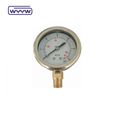 Connexion en laiton de haute qualité 1/4 &quot;BSP Double Bar Scale Psi EN837-1 Accurac 1.6 Jauge de pression rempli de liquide