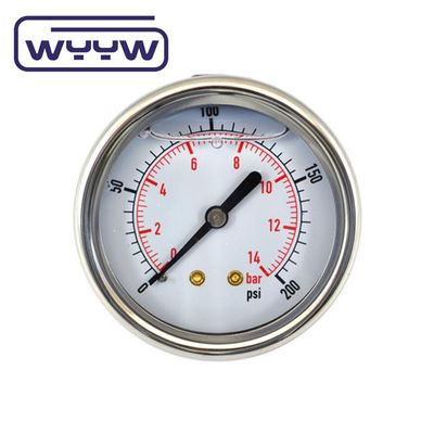 63mm EN837-1 eau hydraulique 0-10bar /psi huile d'entrée axiale glycérine rempli manomètre de pression 2,5 &quot;