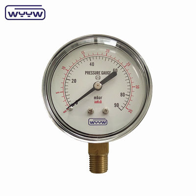 acier noir 1/4&quot;npt bsp fil de laiton précision radiale 1,6 manomètre basse pression air manomètre de pression 60mbar