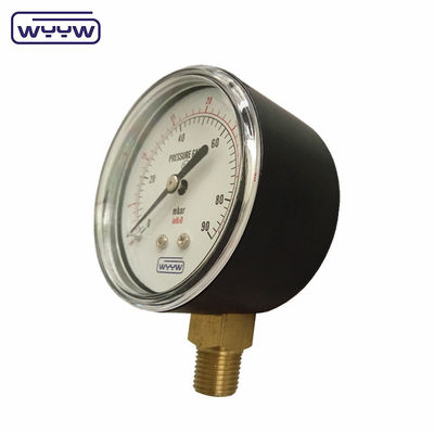 acier noir 1/4&quot;npt bsp fil de laiton précision radiale 1,6 manomètre basse pression air manomètre de pression 60mbar