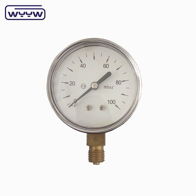acier noir 1/4&quot;npt bsp fil de laiton précision radiale 1,6 manomètre basse pression air manomètre de pression 60mbar