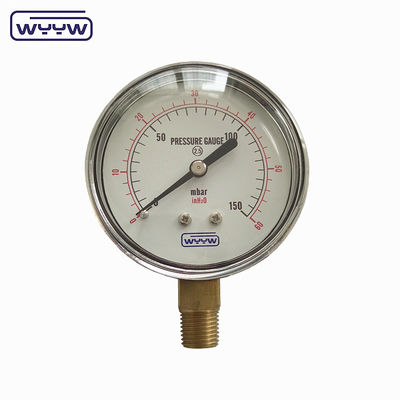 acier noir 1/4&quot;npt bsp fil de laiton précision radiale 1,6 manomètre basse pression air manomètre de pression 60mbar
