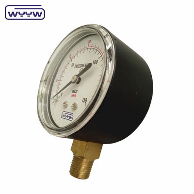 acier noir 1/4&quot;npt bsp fil de laiton précision radiale 1,6 manomètre basse pression air manomètre de pression 60mbar