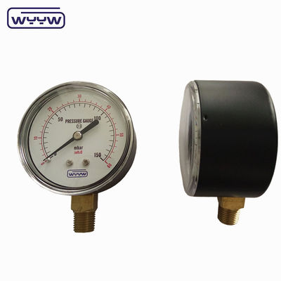 acier noir 1/4&quot;npt bsp fil de laiton précision radiale 1,6 manomètre basse pression air manomètre de pression 60mbar