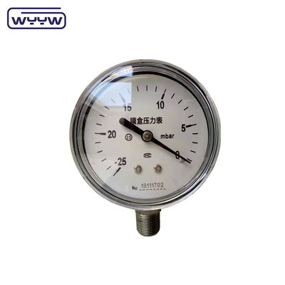 MMWC &amp; Mbar 63 mm Manomètre de pression de capsule Matériau en acier inoxydable