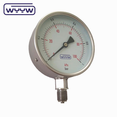 Y-100H n'utilise pas d'huile d'oxygène 100mm fond de haute précision M20X1.5 G1/2&quot; sec tout jauge de pression en acier inoxydable